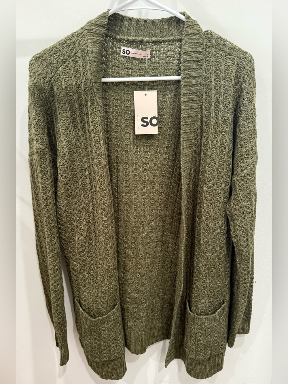 Kohl's SO Olive Green Open-Front Knit Cardigan